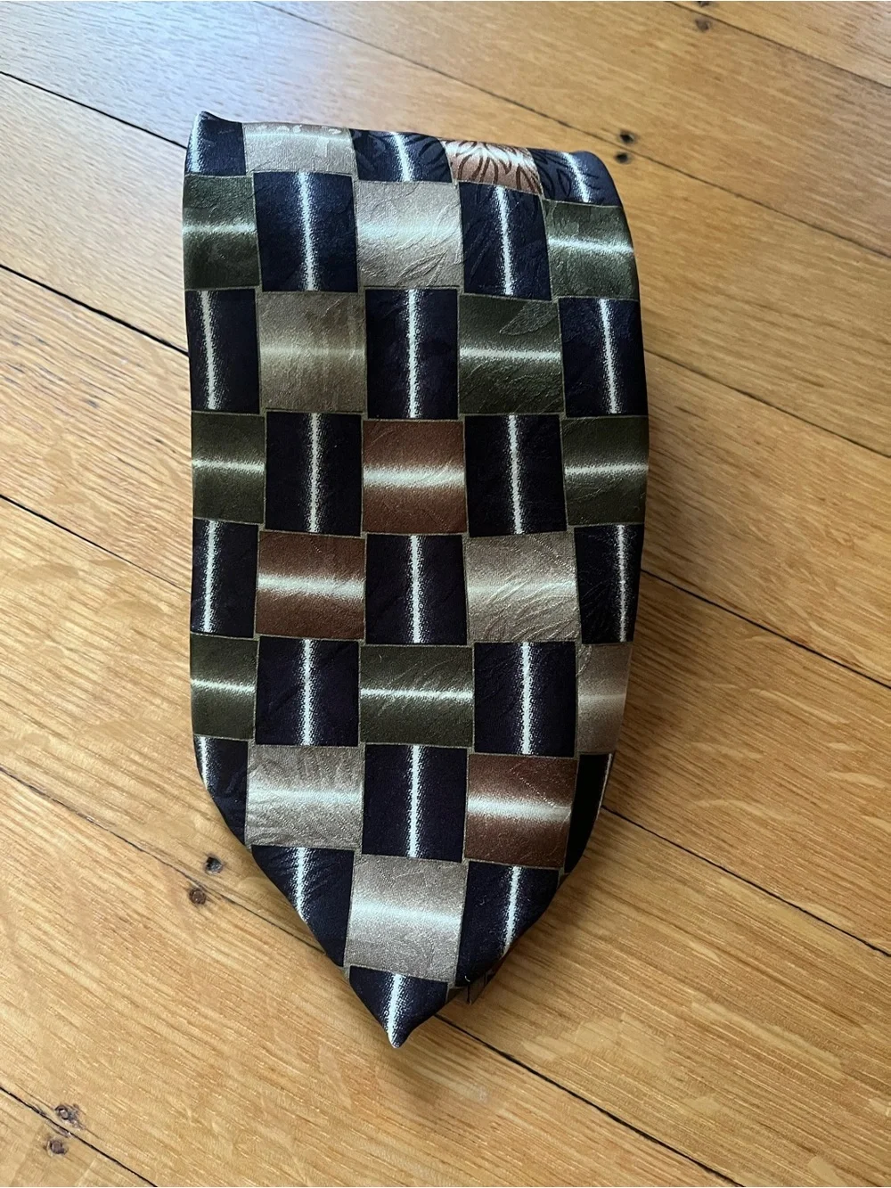 Bachrach Olive, Brown & Black Checkerboard Silk Tie